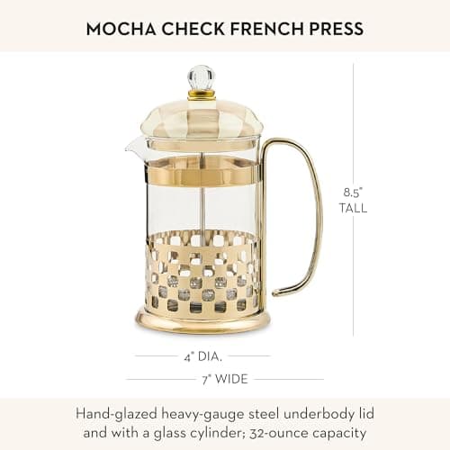 MACKENZIE-CHILDS Coffee French Press, Brown-and-White Mocha Check — view 3