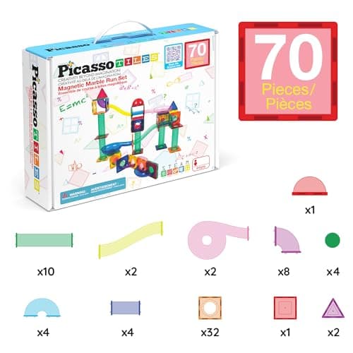 PicassoTiles 70 Piece Marble Run Race Track Magnetic Tiles Magnet Building Block Educational Construction Toy Set Playset STEM Learning Kit Child Brain Development HandEye Coordination Training PTG70 — view 5