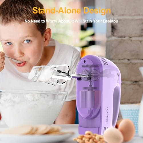 LILPARTNER Hand Mixer Electric, 7*Speed 5 * 304 Accessories, Light Purple