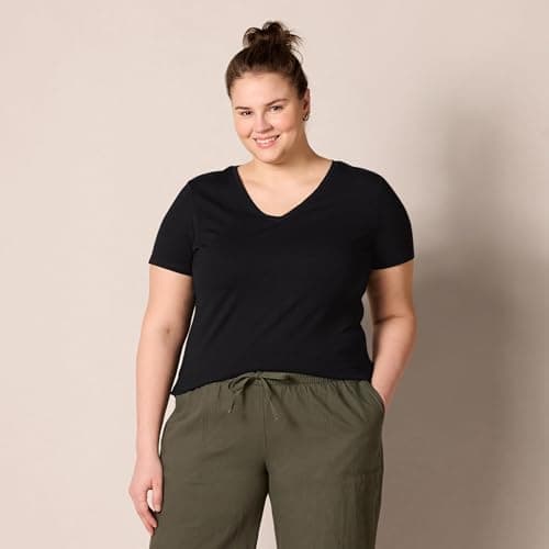 Amazon Essentials Women's 2-Pack Classic-Fit Short-Sleeve V-Neck T-Shirt, Black/White, X-Large — view 5