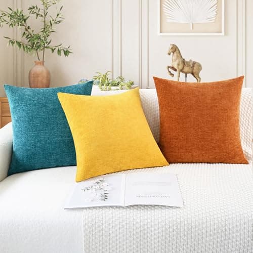 CaliTime Pack of 4 Cozy Throw Pillow Covers Cases for Couch Sofa Home Decoration Solid Dyed Soft Chenille 18 X 18 Inches Burnt Orange — view 4