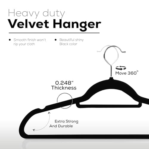 Utopia Home Velvet Hangers 20 Pack – Premium Hangers with Tie Bar - Black — view 2