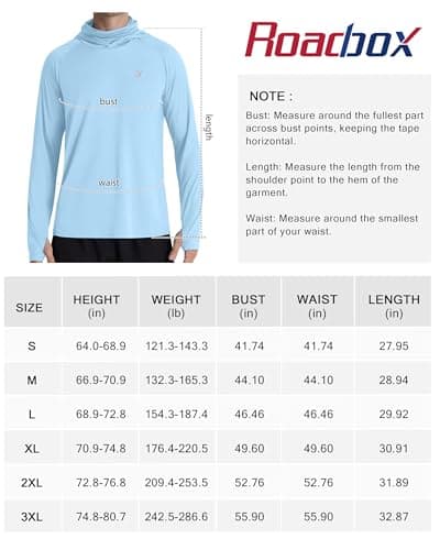 Roadbox UPF 50+ Sun Hoodie Men, Long Sleeve UV Protection Fishing Shirts with Mask, Lightweight Rash Guard for Hiking Outdoor — view 6