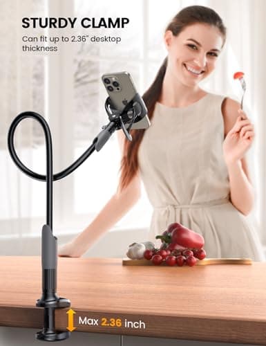 Lamicall Gooseneck Phone Holder for Bed - Cell Phone Mount Clamp Clip, Flexible Long Arm, Overhead Mount for Desk Headboard Bedside, Gifts for iPhone Air 17 Pro Max, 16 15 14 Pro Max and 4-7" Phone — view 3