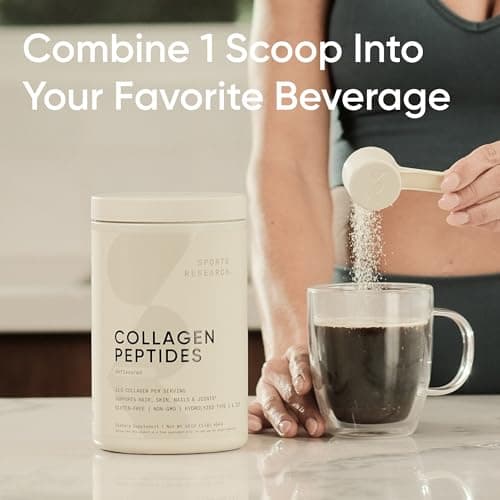 Sports Research® Collagen Peptides - Hydrolyzed Type 1 & 3 Collagen Powder Protein Supplement for Healthy Skin, Nails, & Joints - Easy Mixing Vital Nutrients & Proteins, Collagen for Women & Men — view 3