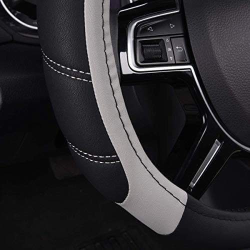 CAR PASS Line Rider Microfiber Leather Sporty Steering Wheel Cover Universal Fits for 95% Truck,SUV,Cars,14.5-15inch Anti-Slip Safety Comfortable Desgin (Black-Gray) — view 6