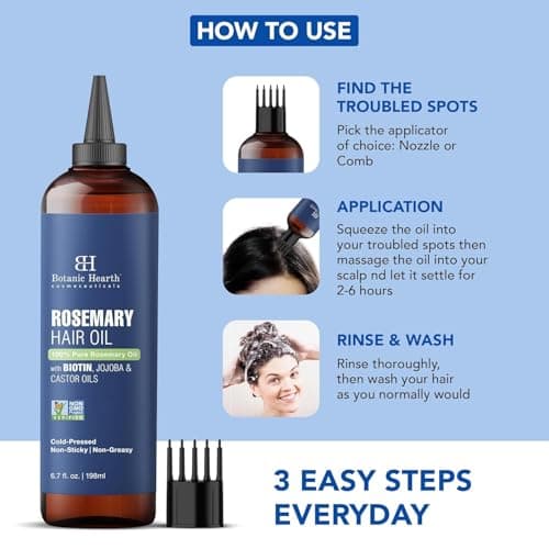 Botanic Hearth Rosemary Oil for Hair Growth | Strengthening Biotin, Jojoba, Castor Hair Growth Oil for frizzy hair | Dry, Damaged Scalp Treatment | Color Safe | All Hair Types | 6.7 Fl Oz — view 2