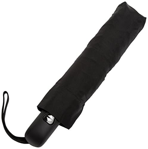 Amazon Basics Round Travel Umbrella for Rain, Compact Umbrella with Auto Open/Close, Strong Alloy Steel Frame, Compact Size for Backpacks/Handbags (11" Long When Closed), One Size, Black — view 3