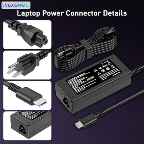 INEXEWOC Universal 65W USB C Laptop Charger Compatible with Lenovo,HP, Dell, Acer, Asus, Samsung, Google and More, for Office, School, and Family