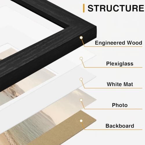 Vittanly 8.5x11 Picture Frames Set of 5, Wall or Tabletop Display, Black — view 2
