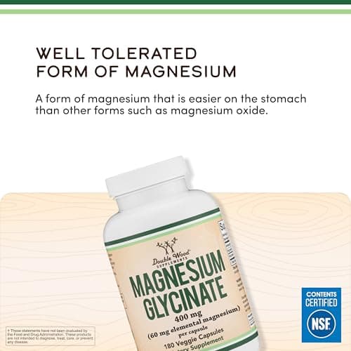 Magnesium Glycinate 400mg | 180 Capsules | Sleep, Muscle, & Heart Support | Vegan, Third Party Tested, Gluten Free, Non-GMO, by Double Wood Supplements — view 3