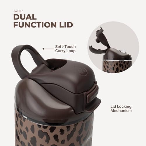 HydroJug Ease2o 32oz Insulated Water Bottle, Straw & Chug Lid, Brown Leopard — view 3