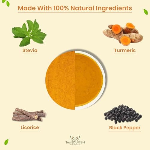 TeaNOURISH Original Turmeric Latte | Golden Milk Powder | Authentic Indian Remedy | Reduces Inflammation & Supports Immunity | 100% NATURAL INGREDIENTS - 3.53oz/100g — view 3