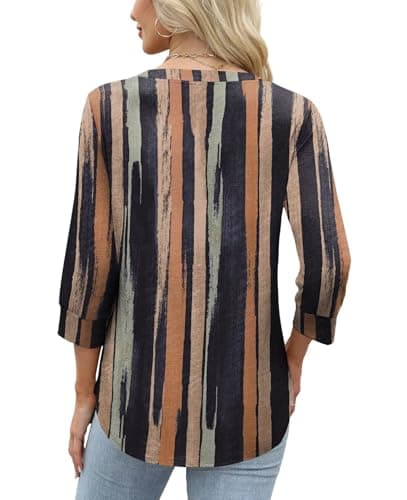 WIHOLL Womens Tops 3/4 Sleeve Shirts for Women V Neck Blouses Dressy Casual Womens Summer Clothing Trendy 2026 Vertical Stripes L — view 3