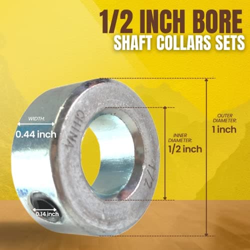 (4-Pack) 1/2” Bore Solid Steel Shaft Collars with Zinc Plated Coating - Durable Shaft Collars Suitable for Machinery and Industrial Use — view 2