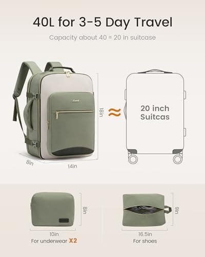 LOVEVOOK 40L Travel Backpack for Women & Men, Airline Approved Carry On Luggage with 3 Packing Cubes, TSA Overnight Bags, Waterproof Personal Item Bag, Weekender Essentials Backpacks fits 17" Laptop — view 4