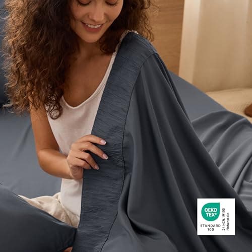 Bedsure Queen Sheet Set - 4 Pieces Soft Queen Size Sheets - Breathable & Cooling - Hotel Luxury - Easy Care Polyester Microfiber Bedding for Women, Men, Dark Grey — view 2