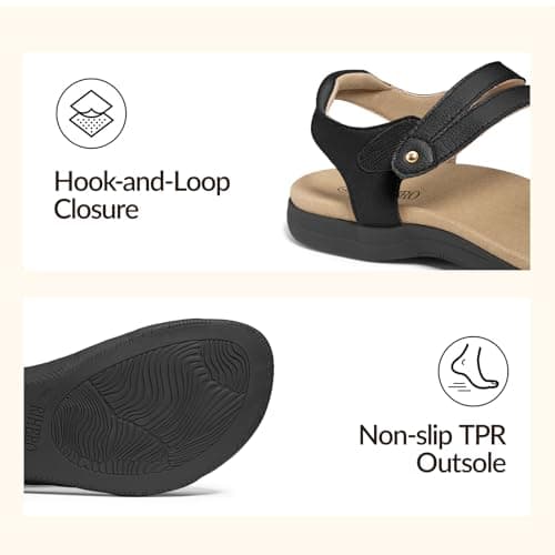 Rihero Women's Black Flat Orthopedic Sandals with Arch Support Size 8 — view 4