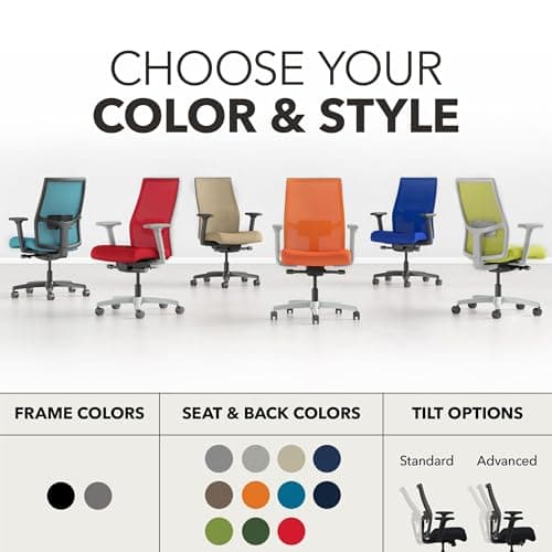 HON Ignition 2.0 Mid‑Back Ergonomic Office Chair, Mesh Task Seating with Lumbar Support, Advanced Synchro‑Tilt, Height and Width Adjustable Arms, Black Frame, Black — view 5
