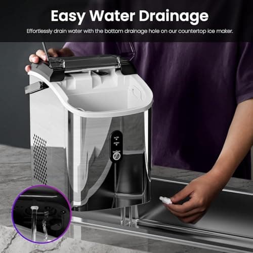 Kismile Nugget Ice Makers Countertop,35Lbs/24H,Portable Sonic Ice Machine with Self-Cleaning,One-Click Operation for Home/Office(Stainless Steels Silver) — view 4