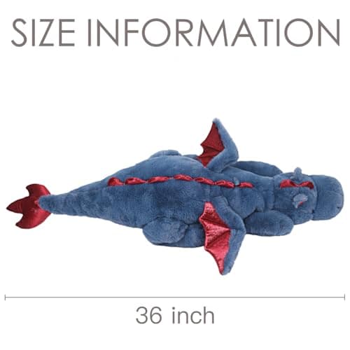 ARELUX Large 36in Cute Dragon Stuffed Animals Plush Toy Soft Blue Pterosaur Plushie Giant Fuzzy Dinosaur Pillow Plushies with Wings Cuddly for Friends Family Member