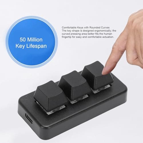 Bewinner 3 Key Macro Keypad, Mechanical Gaming Keypad, Programmable Mini Macro Pad with USB Wired & Bluetooth, One Handed Keyboard for Gaming, Copy Paste, Workflow Control, Compact (Black) — view 4