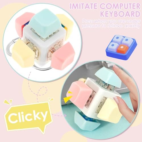 5Pcs Keyboard Toy, Keyboard Clicker Toy, Portable Mechanical Keychain Toy for Stress Relief and Fun, Funny Cube Key Button Gift for Adults — view 2