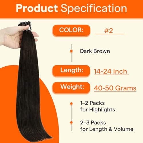 Full Shine U Tip Human Hair Extensions, 2 Dark Brown, 20 Inch, 50G, Keratin Fusion Prebonded Nail Tip, Long Volume, Bridesmaid Reception, Summer Wedding, Old Money, Bouncy Waves, Photo Ready Remy Chic — view 3