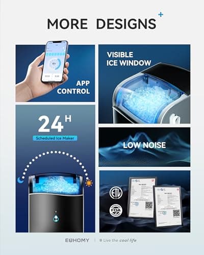EUHOMY Smart Nugget Ice Maker Countertop, Pebble Ice Maker Machine with APP/Alexa Control, 40lbs/24H, Ready in 7 Mins, Self-Cleaning, Portable Sonic Ice Makers with Hanging Ice Scoop for Home/Office — view 5