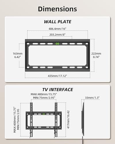 USX MOUNT Fixed TV Wall Mount with Low Profile for Most 26-60" Flat Screen TVs, Wall Mount TV Bracket with VESA Up to 400x400mm and 99lbs Loading, TV Mount Fits 8", 16" Wood Studs XFM009 — view 7