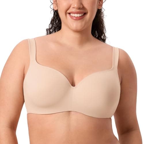 DELIMIRA Women's Balconette Bra Plus Size Full Coverage Tshirt Seamless Underwire Bras Back Smoothing Beige 34H