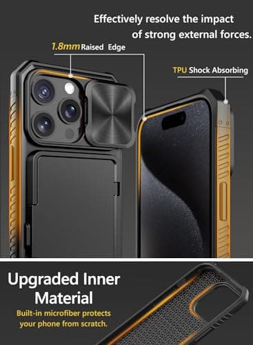 Vihibii for iPhone 15 Pro Max Case with Card Holder (4 Cards), Built-in 2X Privacy Screen Protector & Slide Camera Cover & Kickstand, Military Grade Drop Protection, Rugged Wallet Case, Black — view 6
