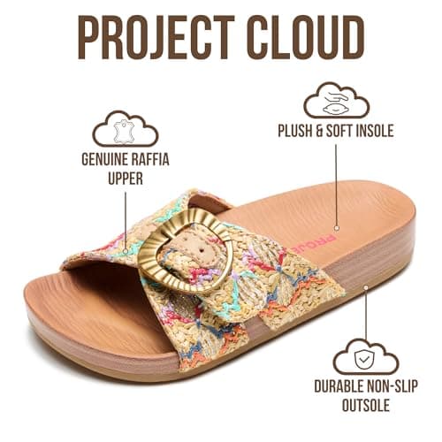 Project Cloud Girls Sandals - Adjustable Buckle Girls Slides with Plush and Soft Insole Kids Sandals - Non-Slip and Lightweight Slides for Kids (Beaming Kids) (GOLDMULTI, 2)