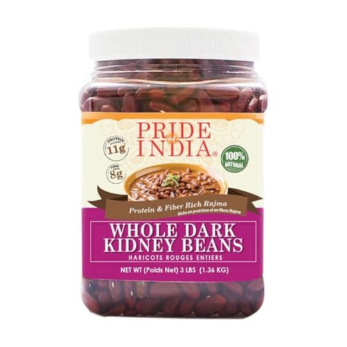Pride Of India - Indian Whole Dark Kidney Beans - Protein & Fiber Rich Rajma, 3.0 Pound Jar