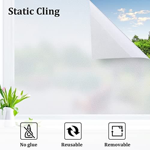 Coavas Window Films for Privacy Window Film Frosted Static Cling Non Adhesive Vinyl Sticker Sun Heat Blocking Window Coverings for Bathroom Home Office Door 17.5x78.7 Inch,44.5x200cm, Pure Frosted — view 7