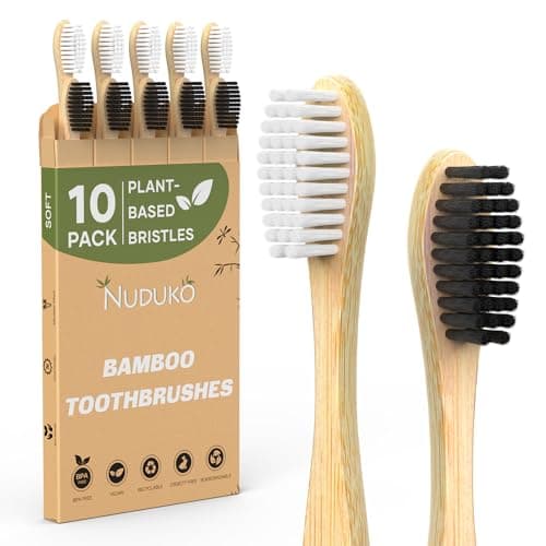 Bamboo Toothbrushes 10 Pack, BPA Free Plant Based Soft Bristle Toothbrush