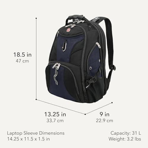 SWISSGEAR 1900 ScanSmart Laptop Backpack, Fits Most 17-Inch Laptops, TSA-Friendly Lay-Flat Design, RFID Protection, and Tablet Pocket, Black, 31L, 18.5-Inch