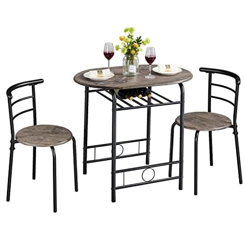 Yaheetech 3-Piece Dining Table Set, Kitchen Table & Chair Sets for 2, Compact Table Set w/Steel Legs, Built-in Wine Rack for Breakfast Nook, Small Space, Apartment, Drift Brown