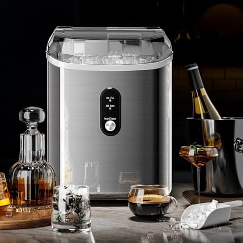 Kismile Nugget Ice Makers Countertop,35Lbs/24H,Portable Sonic Ice Machine with Self-Cleaning,One-Click Operation for Home/Office(Stainless Steels Silver) — view 2