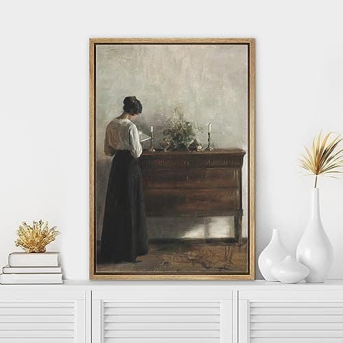 SIGNWIN Framed Canvas Print Wall Art Still Life Woman Reading Letter Portrait Nature Wilderness Modern Art Decorative Contemporary for Living Room, Bedroom, Office - 16"x24" NATURAL