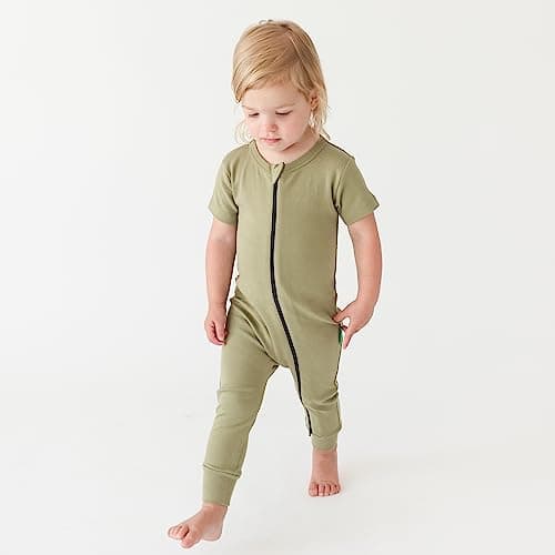 Parade Organic Essentials '2-Way' Zip Romper - Short Sleeve Olive Green 12-18 Months