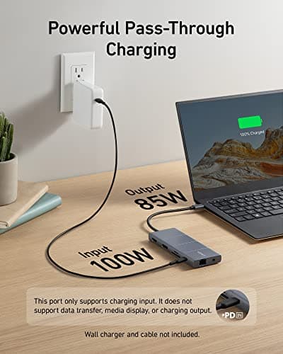 Anker USB C Hub, 11-in-1 Docking Station Dual Monitor, 10 Gbps USB-C and USB-A Data Ports, 4K HDMI and DisplayPort, 85W Power Delivery, 2 Data Ports, Ethernet, for XPS — view 2