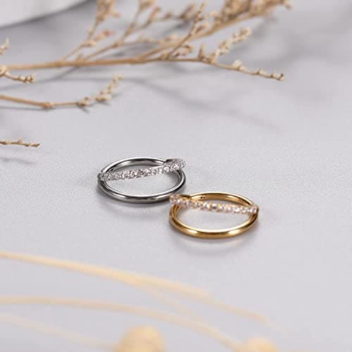 Yrogcu Rose Gold Color Double Hoop Hinged Nose Ring : Special Design 18G (1.0mm) Diameter 8mm(5/16'') Nose Ring with CZ Septum Piercing Jewelry Cartilage Earrings Helix Earring Hoop Daith Lip Ring — view 4