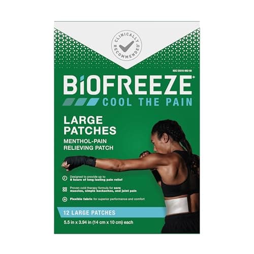 Biofreeze Large Pain Relief Patches, Menthol Pain Patches for Lower Back, Neck, Knee, & Shoulder, Comfortable & Flexible Fabric Stays in Place, 12 ct