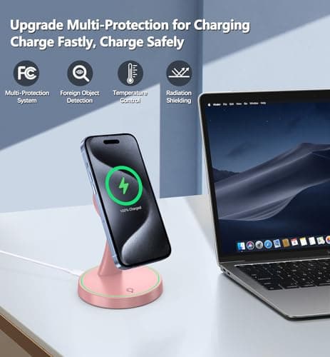 Magnetic Wireless Charger Stand 15W Fast Mag-Safe Charger for iPhone 17 /17 pro/ 17 Air/ 17 pro max 16/15/14/13/12 Series Magnet Wireless Charging Station/Pad with Sleep-Friendly Light for AirPods — view 3