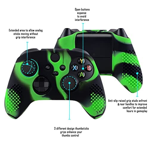 eXtremeRate PlayVital Anti-Slip Silicone Cover Skin for Xbox Series X/S Controller with Thumb Grip Caps, 3D Studded Edition Soft Rubber Case Protector for Xbox Core Controller - Green & Black — view 2
