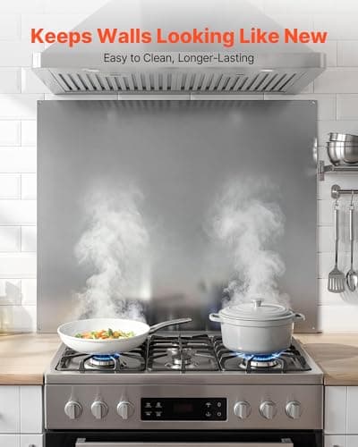 VEVOR 36" x 30" Stainless Steel Backsplash for Stove, Ultra Flat Splatter Guard, Wall Shield Range Hood Backsplash, Easy Clean Kitchen Wall Metal Panel, Pre-Drilled Holes for Easy Installation, Silver