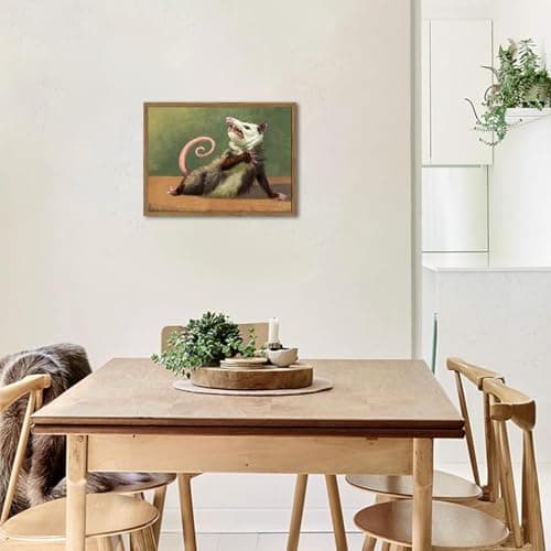 Funny Opossum Wall Art, Whimsical Possum Wall Decor Painting Cute Animal Poster Canvas Prints Picture for Bedroom Living Room 12x16 inch Wood Framed — view 6