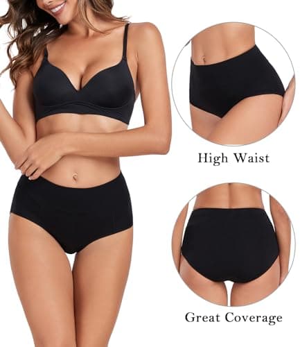 wirarpa Women's Cotton Underwear High Waist Briefs Ladies Soft Comfortable Panties 5 Pack Black Large