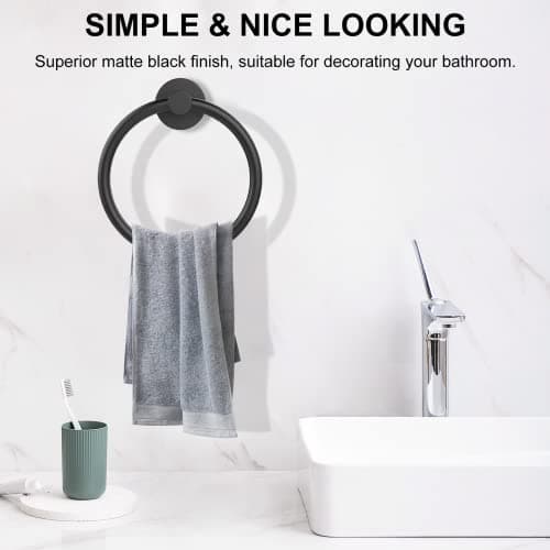SetSail Towel Holder for Bathroom Wall Matte Black Towel Ring Stainless Steel Hand Towel Holder Heavy Duty Towel Hanger for Kitchen — view 2